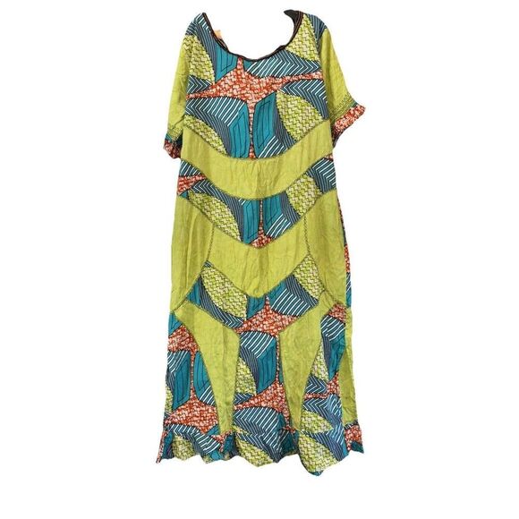 High Quality African Super Wax Nouvo Waxhaus Midi Dress Short Sleeve Embroidered - Picture 8 of 12